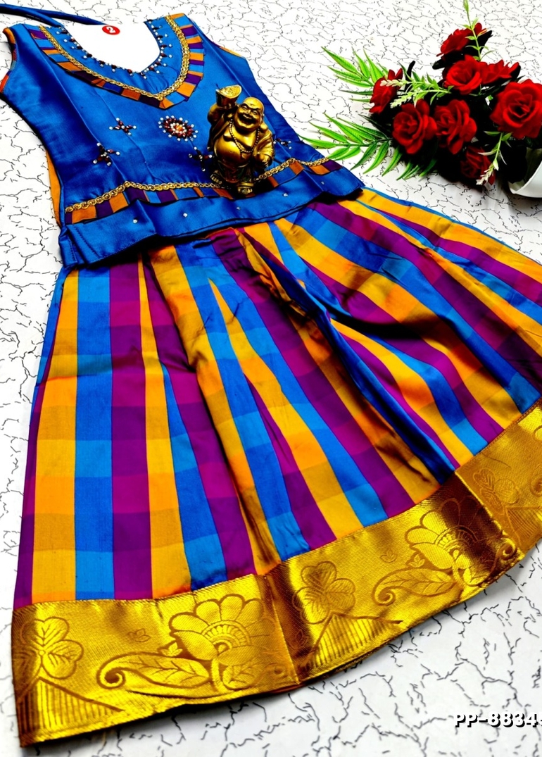 KIDS TRENDY WEAR PATTU PAVADAI SET - NORMAL  BLUE