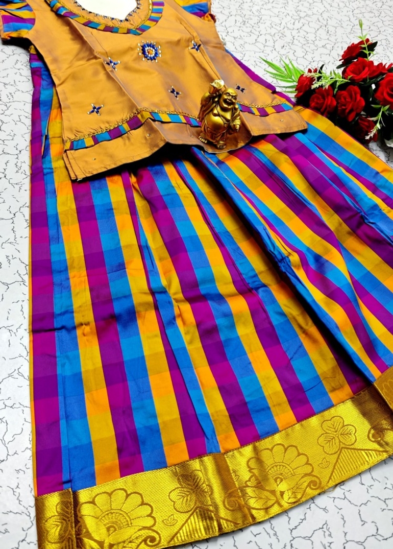 KIDS TRENDY WEAR PATTU PAVADAI SET - LIGHT YELLOW