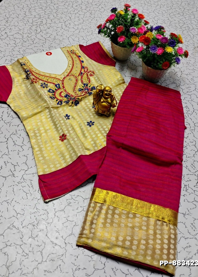 KIDS TRENDY WEAR PATTU PAVADAI SET - LIGHT SANDLE