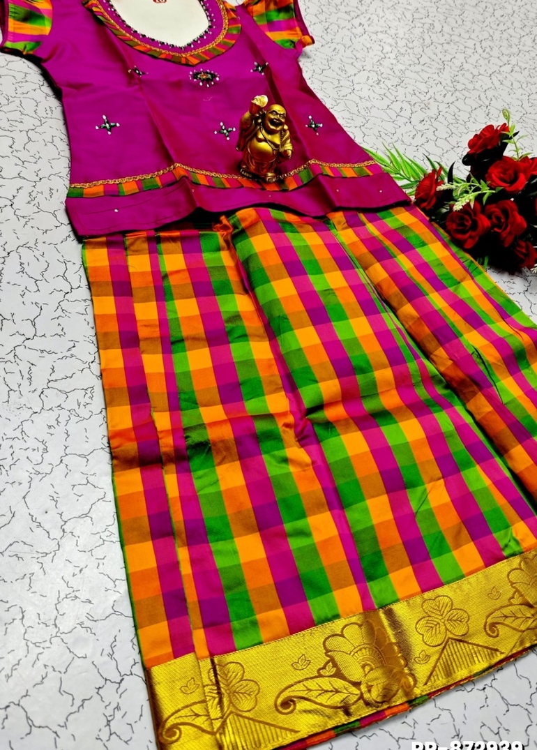 KIDS TRENDY WEAR PATTU PAVADAI SET - VADAMALLI (1)