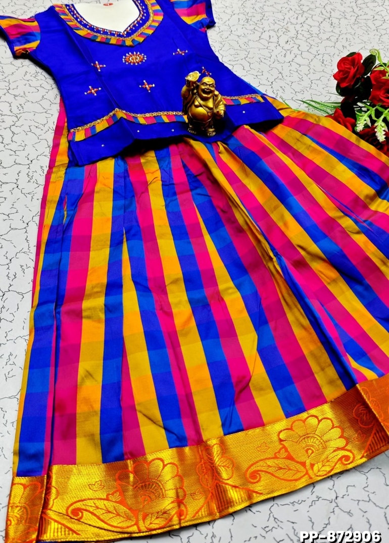 KIDS TRENDY WEAR PATTU PAVADAI SET - ROYAL BLUE (1)