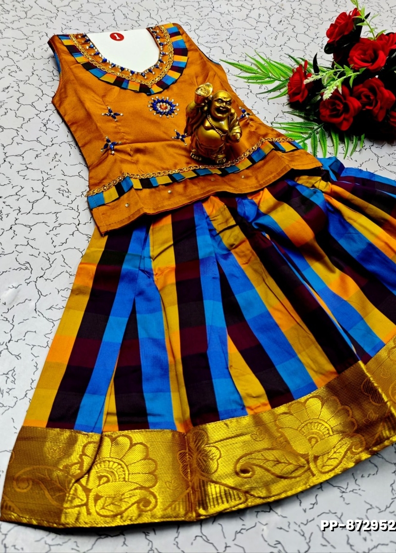 KIDS TRENDY WEAR PATTU PAVADAI SET - VENTHAYA COLOUR (1)
