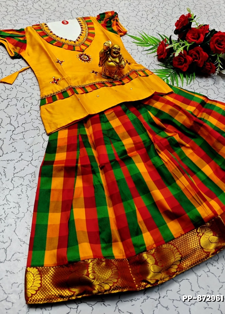 KIDS TRENDY WEAR PATTU PAVADAI SET - YELLOW COLOR (1)