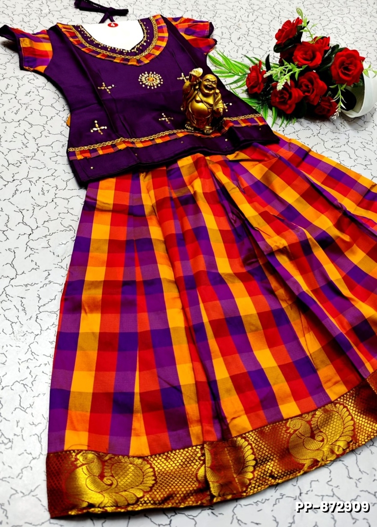 KIDS TRENDY WEAR PATTU PAVADAI SET - PURPLE COLOUR (1)