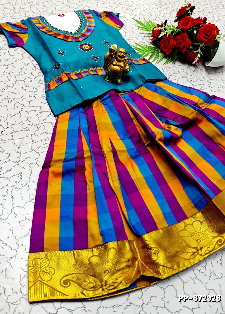 KIDS TRENDY WEAR PATTU PAVADAI SET - BULE (1)