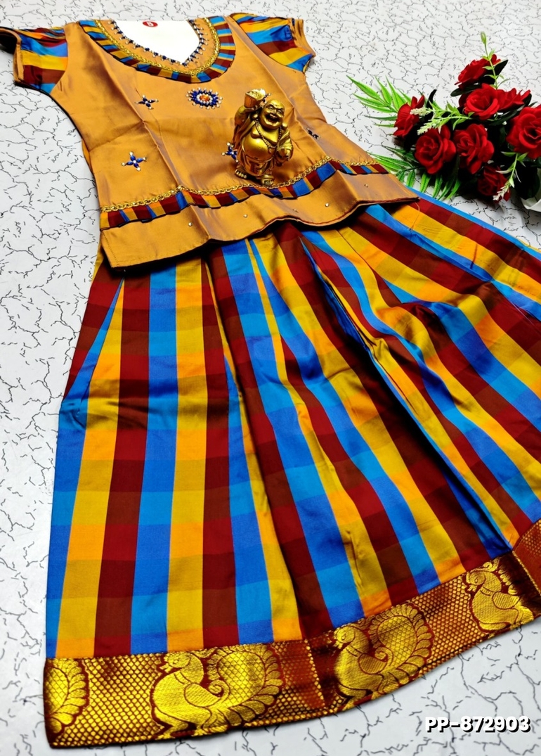 KIDS TRENDY WEAR PATTU PAVADAI SET - GOLD