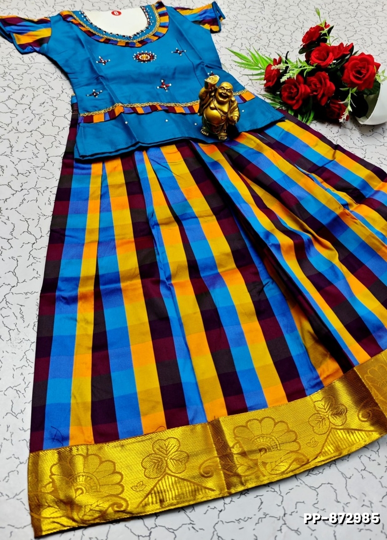 KIDS TRENDY WEAR PATTU PAVADAI SET - BLUE SHADE (1)