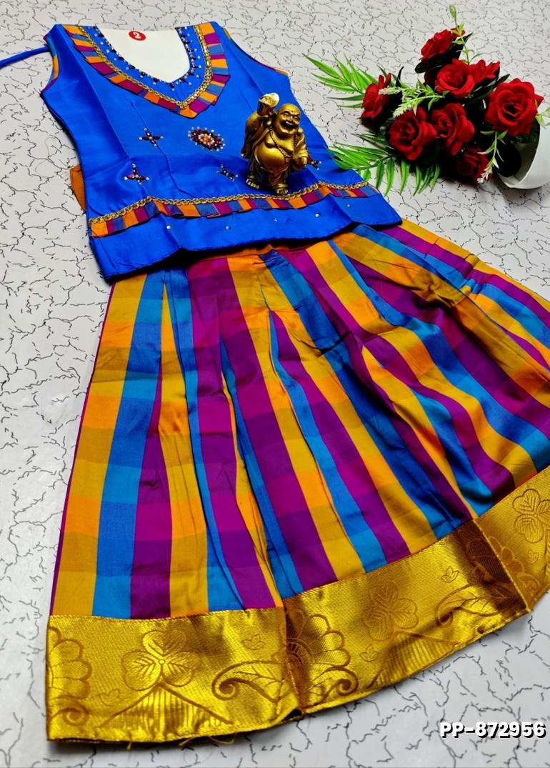 KIDS TRENDY WEAR PATTU PAVADAI SET - NORMAL  BLUE (1)