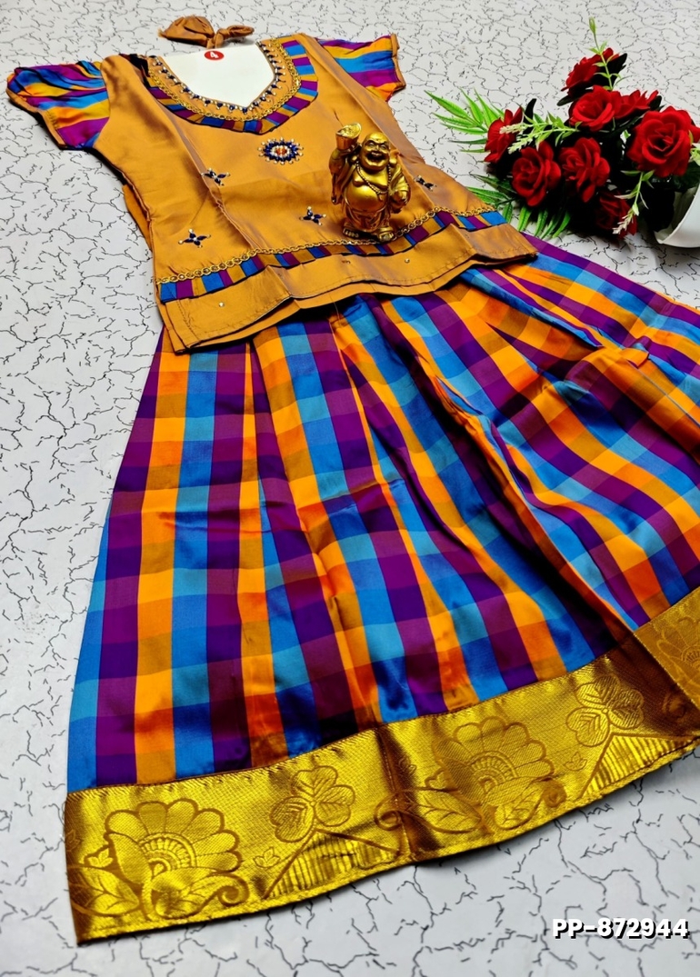 KIDS TRENDY WEAR PATTU PAVADAI SET - LIGHT YELLOW (1)