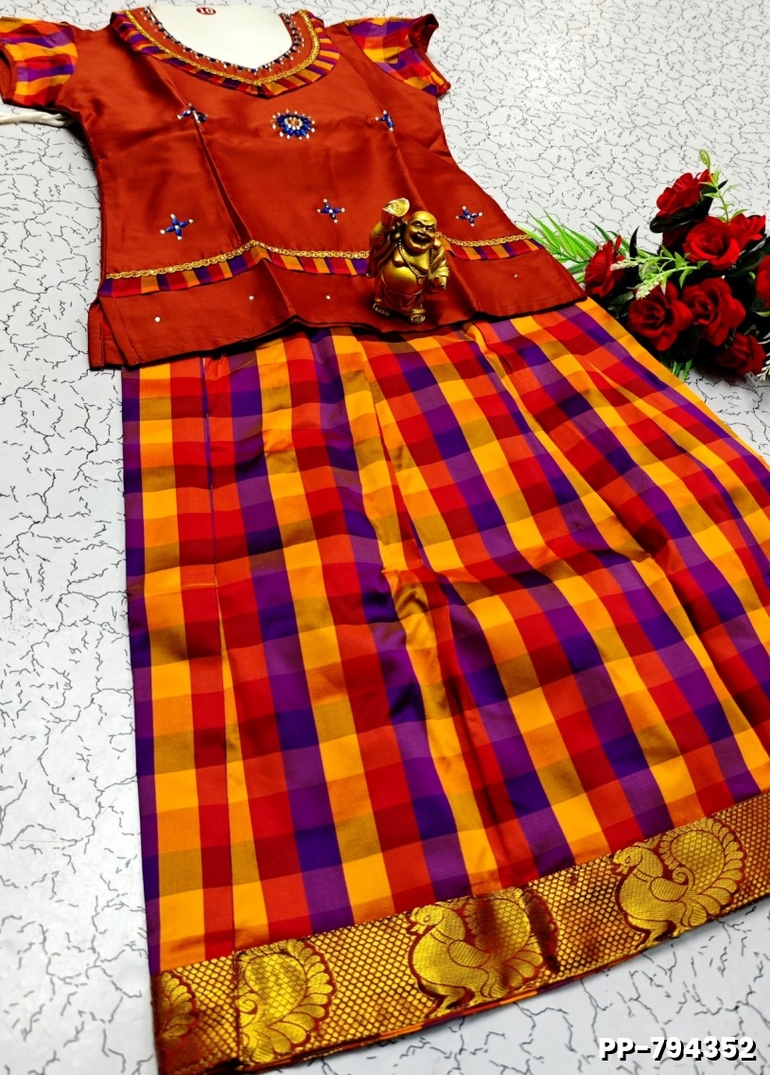 KIDS TRENDY WEAR PATTU PAVADAI SET - VENTHAYA COLOUR (2)