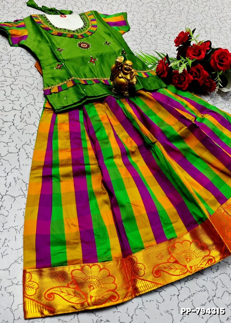 KIDS TRENDY WEAR PATTU PAVADAI SET - GREEN (2)