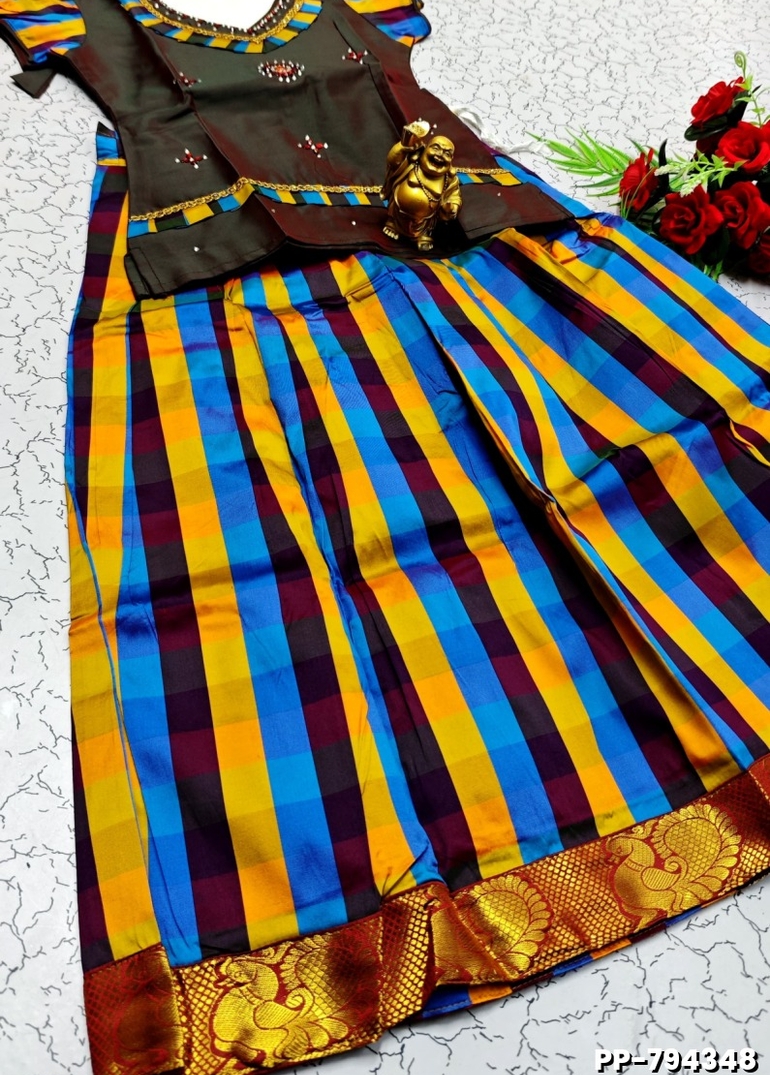 KIDS TRENDY WEAR PATTU PAVADAI SET - LIGHT COLOUR (1)