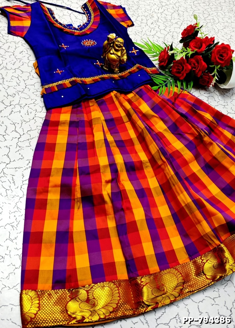 KIDS TRENDY WEAR PATTU PAVADAI SET - R BLUE (1)