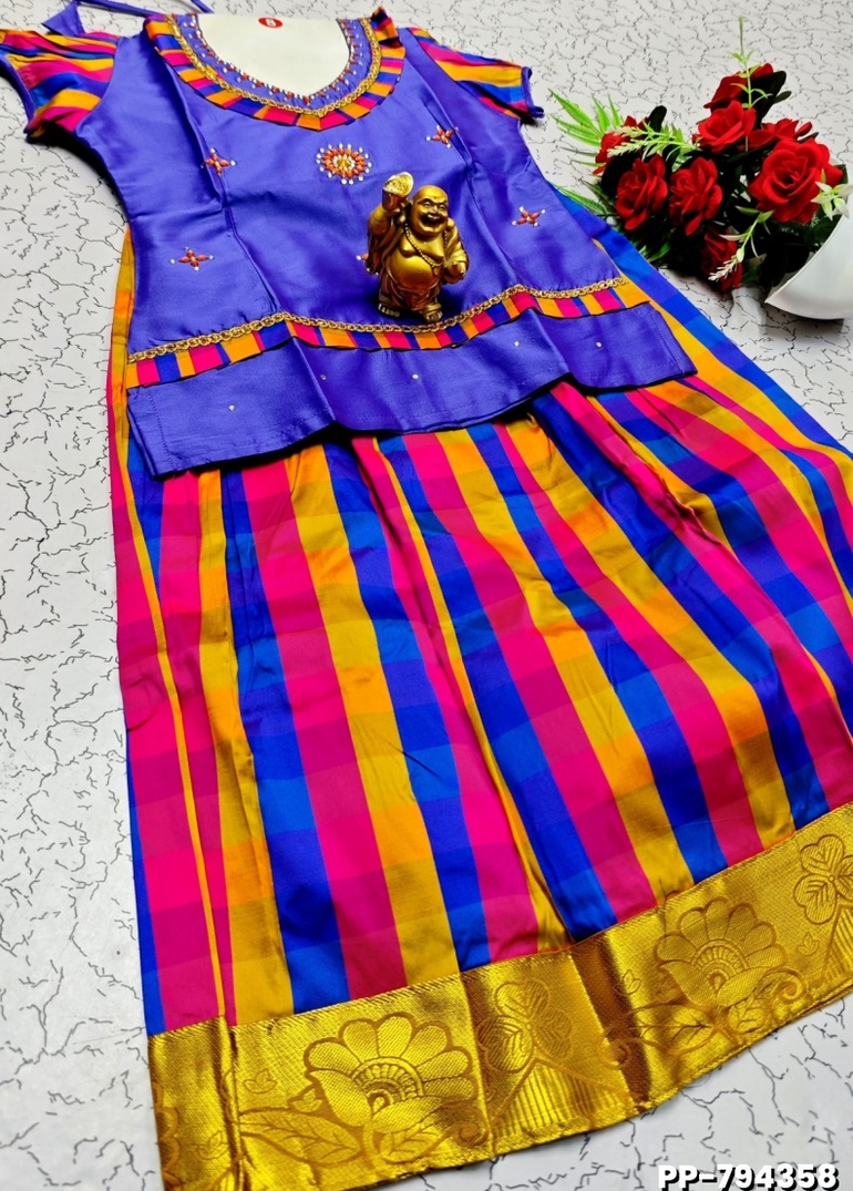 KIDS TRENDY WEAR PATTU PAVADAI SET - PURPLE (1)
