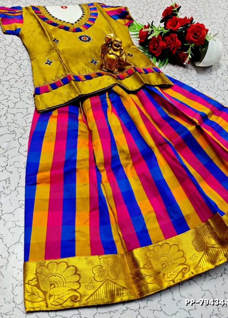 KIDS TRENDY WEAR PATTU PAVADAI SET - LIGHT YELLOW (2)