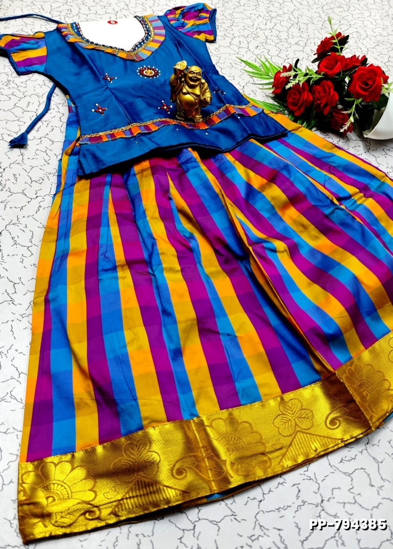 KIDS TRENDY WEAR PATTU PAVADAI SET - BLUE SHADE (2)