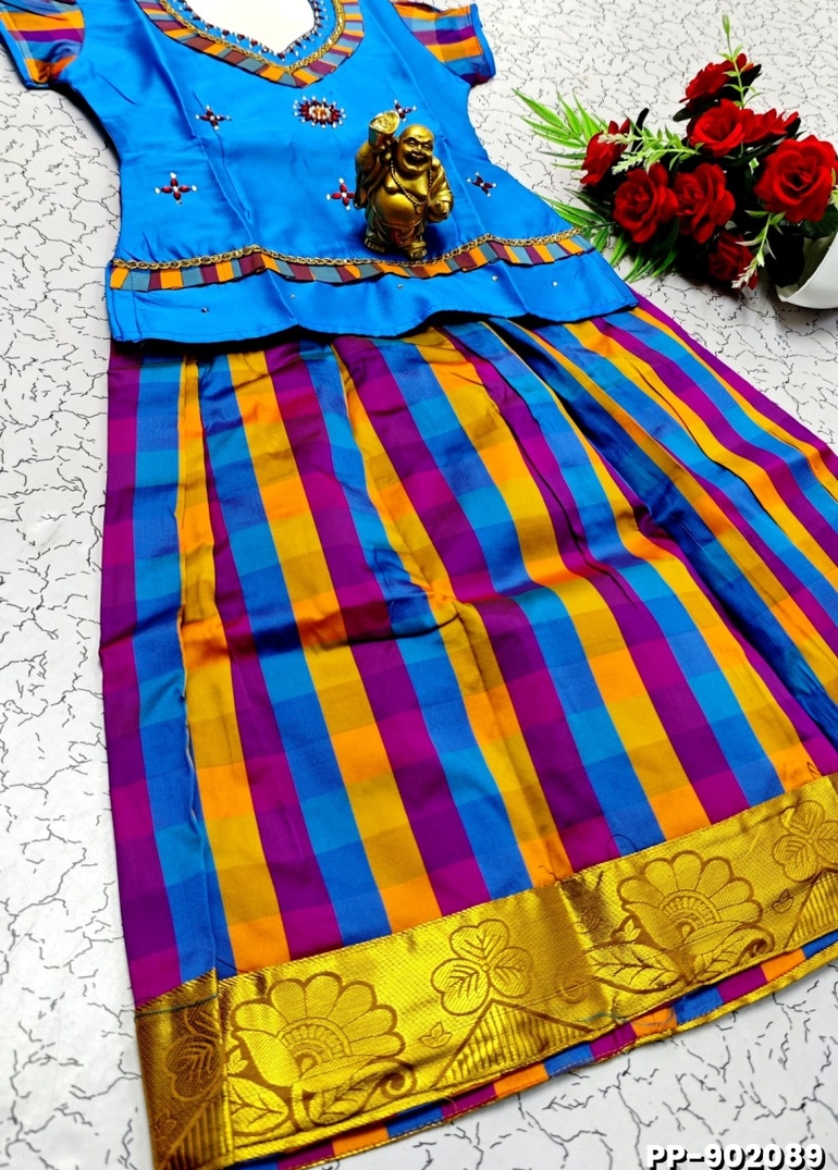 KIDS TRENDY WEAR PATTU PAVADAI SET - BLUE COLOUR