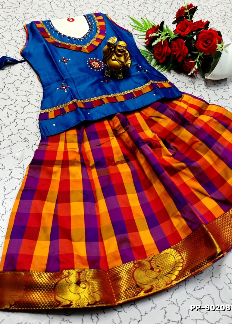 KIDS TRENDY WEAR PATTU PAVADAI SET - PEACKOK BLUE (1)