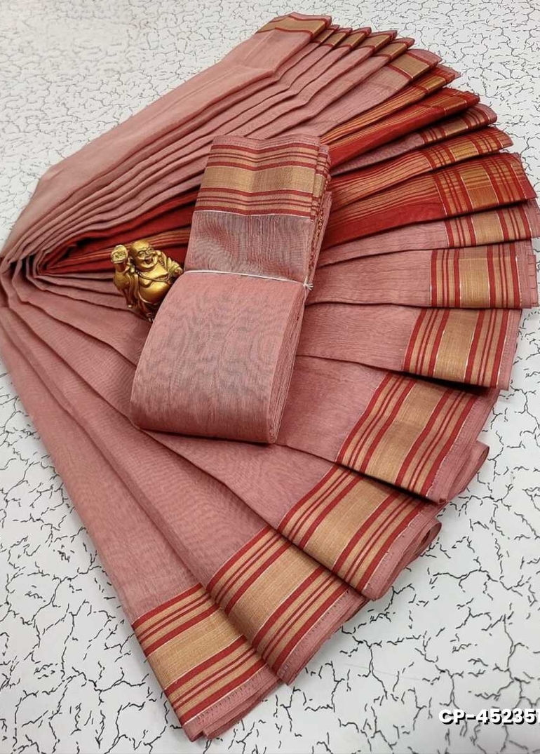 FANCY PLAIN COTTON SOFT SILK SAREES - ONIYAN PINK
