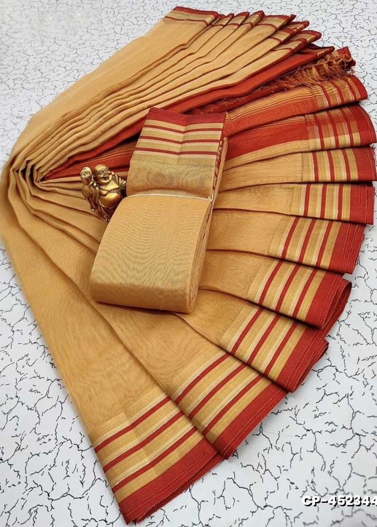 FANCY PLAIN COTTON SOFT SILK SAREES - LIGHT YELLOW