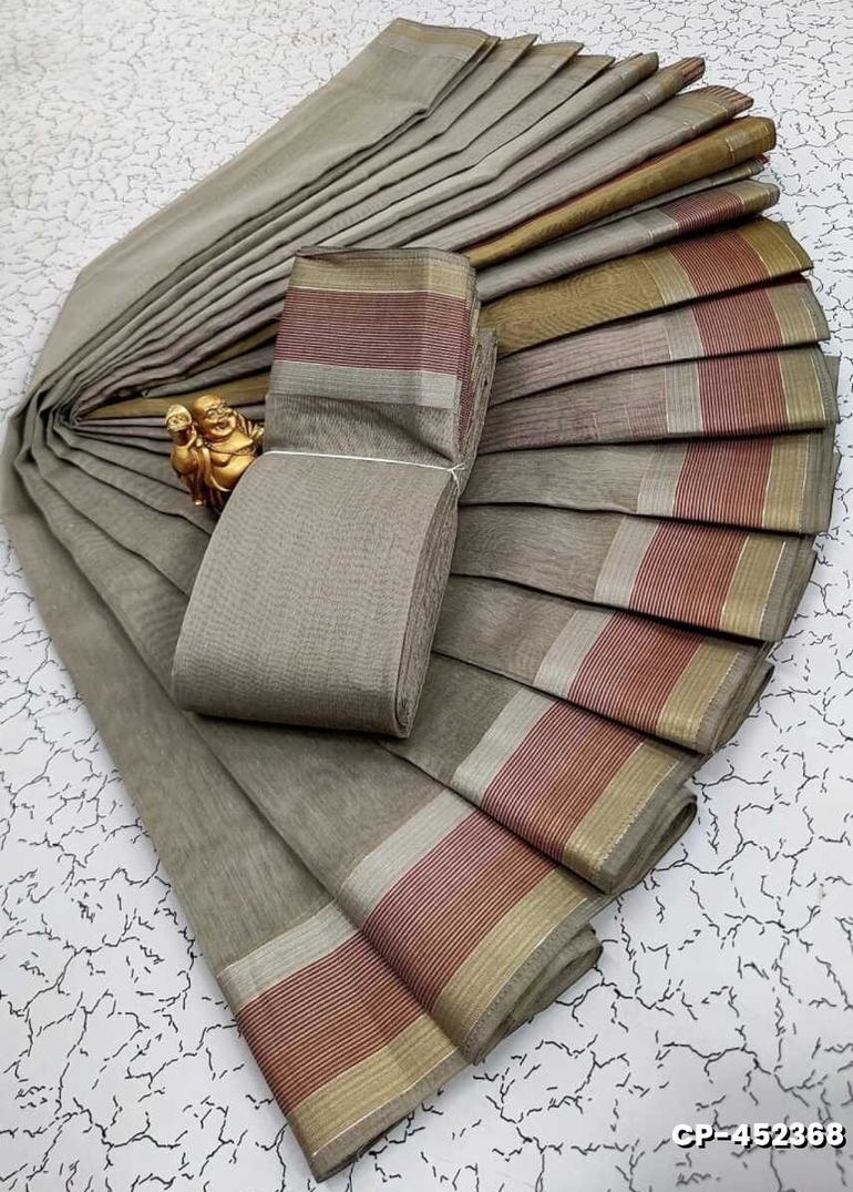 FANCY PLAIN COTTON SOFT SILK SAREES - SILVAR COLOUR