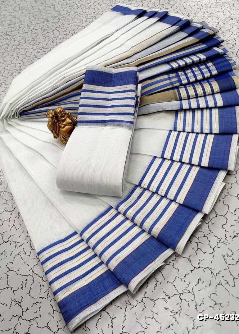 FANCY PLAIN COTTON SOFT SILK SAREES - WHITE