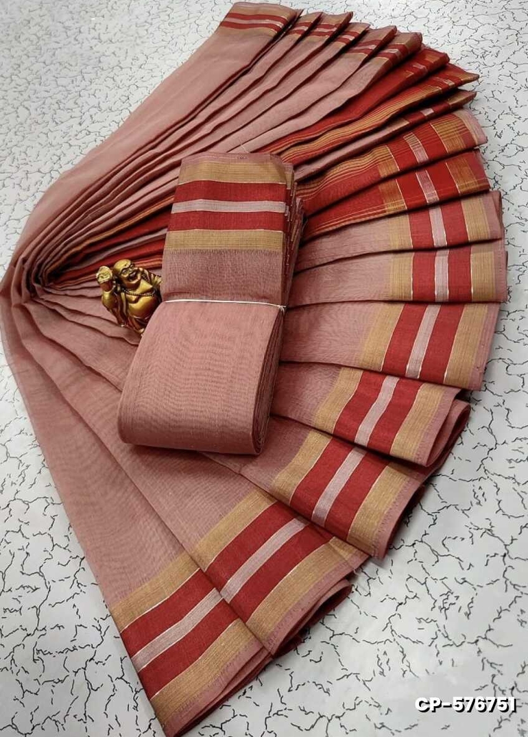 FANCY PLAIN COTTON SOFT SILK SAREES - ONIYAN PINK (1)