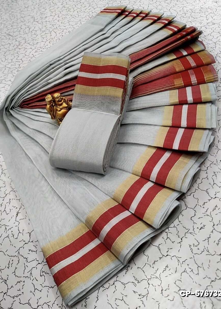 FANCY PLAIN COTTON SOFT SILK SAREES - LIGHT SKY BLUE