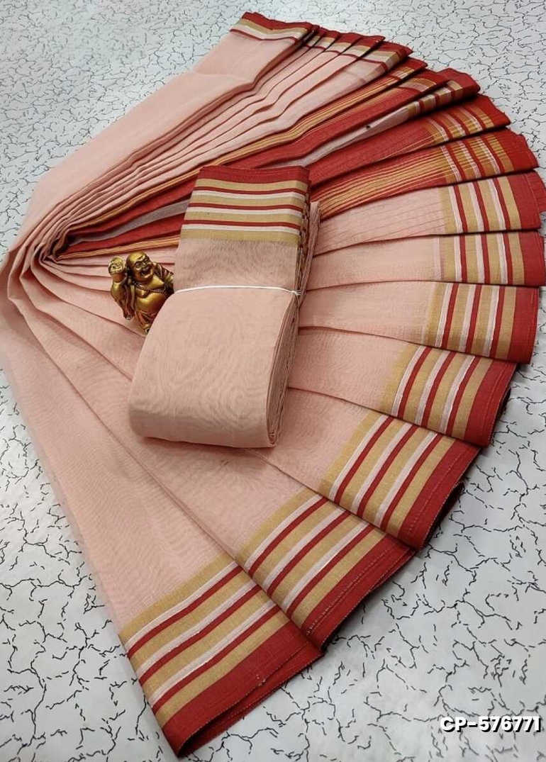 FANCY PLAIN COTTON SOFT SILK SAREES - PEACH COLOUR (1)