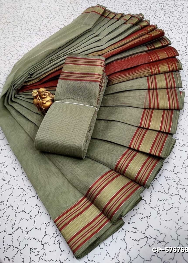 FANCY PLAIN COTTON SOFT SILK SAREES - SILVAR COLOUR (1)
