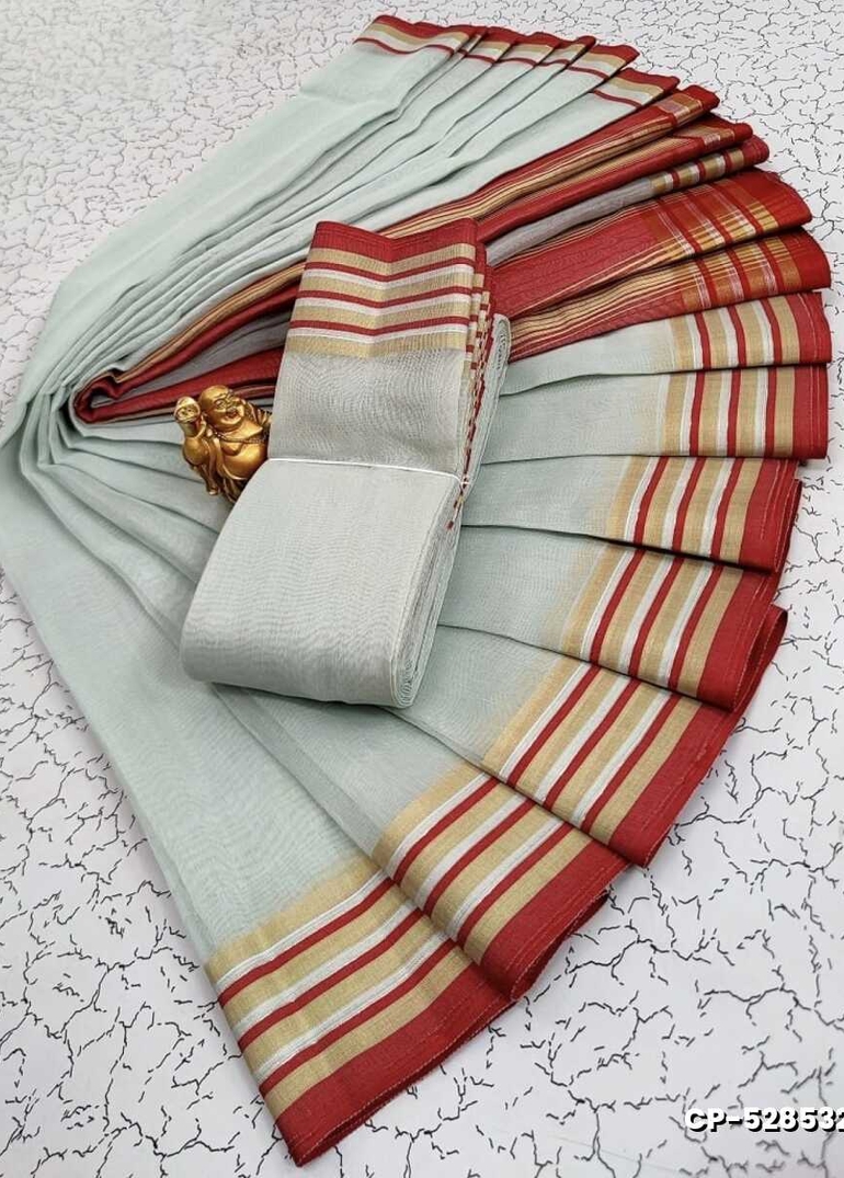 FANCY PLAIN COTTON SOFT SILK SAREES - LIGHT SKY BLUE (1)