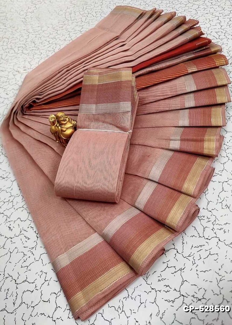 FANCY PLAIN COTTON SOFT SILK SAREES - CREAM COLOR (1)