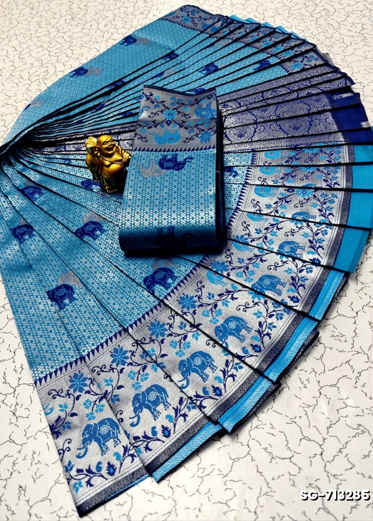 KUBERA ELITE  BRIDAL RAPIER FANCY  LIGHT WEIGHT SILK TYPE SAREES FUNCTION WEAR - BLUE SHADE