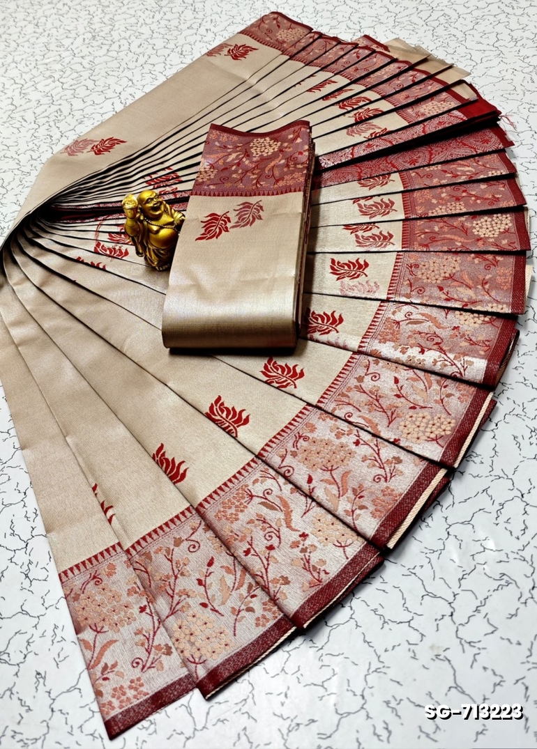 KUBERA ELITE  BRIDAL RAPIER FANCY  LIGHT WEIGHT SILK TYPE SAREES FUNCTION WEAR - LIGHT SANDLE