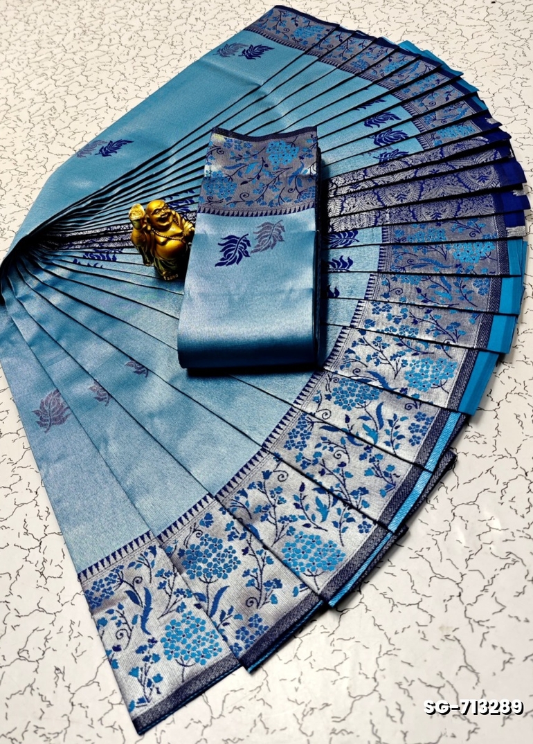 KUBERA ELITE  BRIDAL RAPIER FANCY  LIGHT WEIGHT SILK TYPE SAREES FUNCTION WEAR - BLUE COLOUR