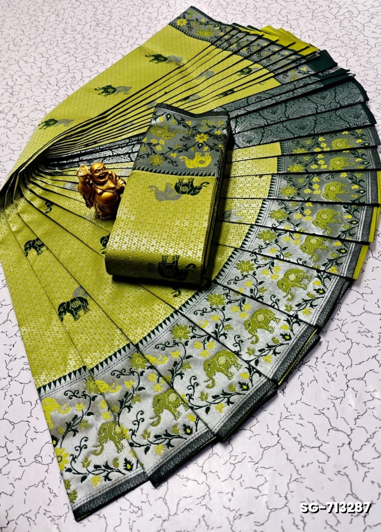 KUBERA ELITE  BRIDAL RAPIER FANCY  LIGHT WEIGHT SILK TYPE SAREES FUNCTION WEAR - FLORAISON GREEN