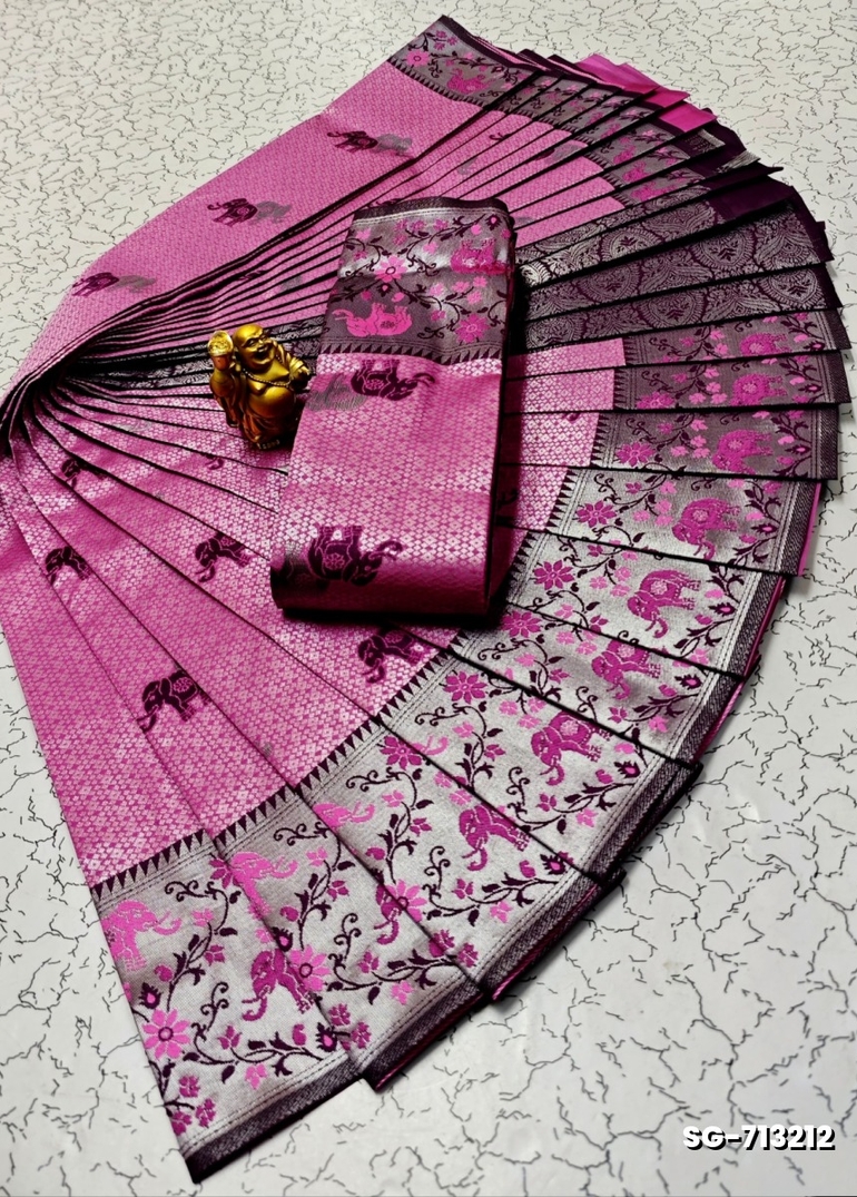 KUBERA ELITE BRIDAL RAPIER FANCY LIGHT WEIGHT SILK TYPE SAREES FUNCTION WEAR - PINK