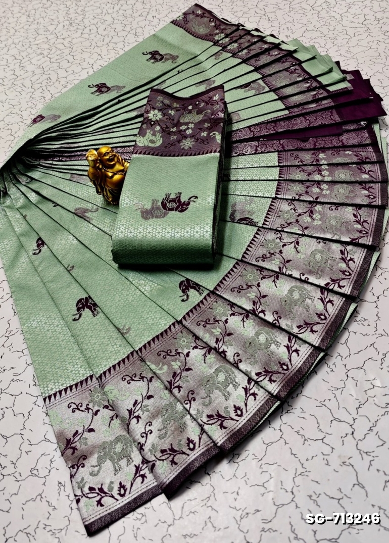 KUBERA ELITE BRIDAL RAPIER FANCY LIGHT WEIGHT SILK TYPE SAREES FUNCTION WEAR  - LIGHT GREEN SHADE