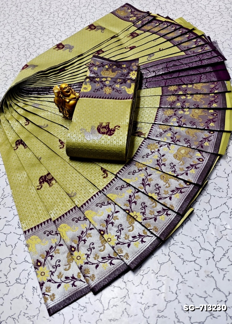 KUBERA ELITE BRIDAL RAPIER FANCY LIGHT WEIGHT SILK TYPE SAREES FUNCTION WEAR - PESTA GREEN