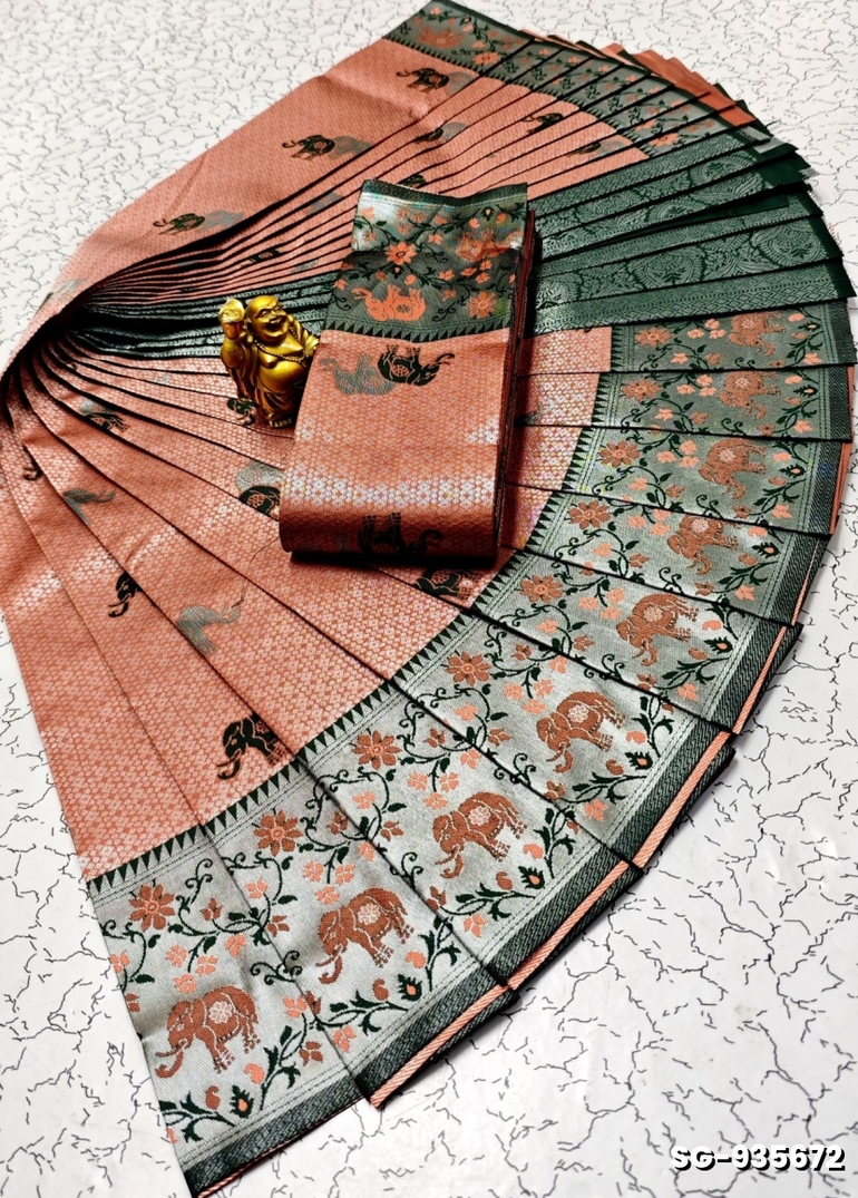 KUBERA ELITE BRIDAL RAPIER FANCY LIGHT WEIGHT SILK TYPE SAREES FUNCTION WEAR- CORAL COLOUR