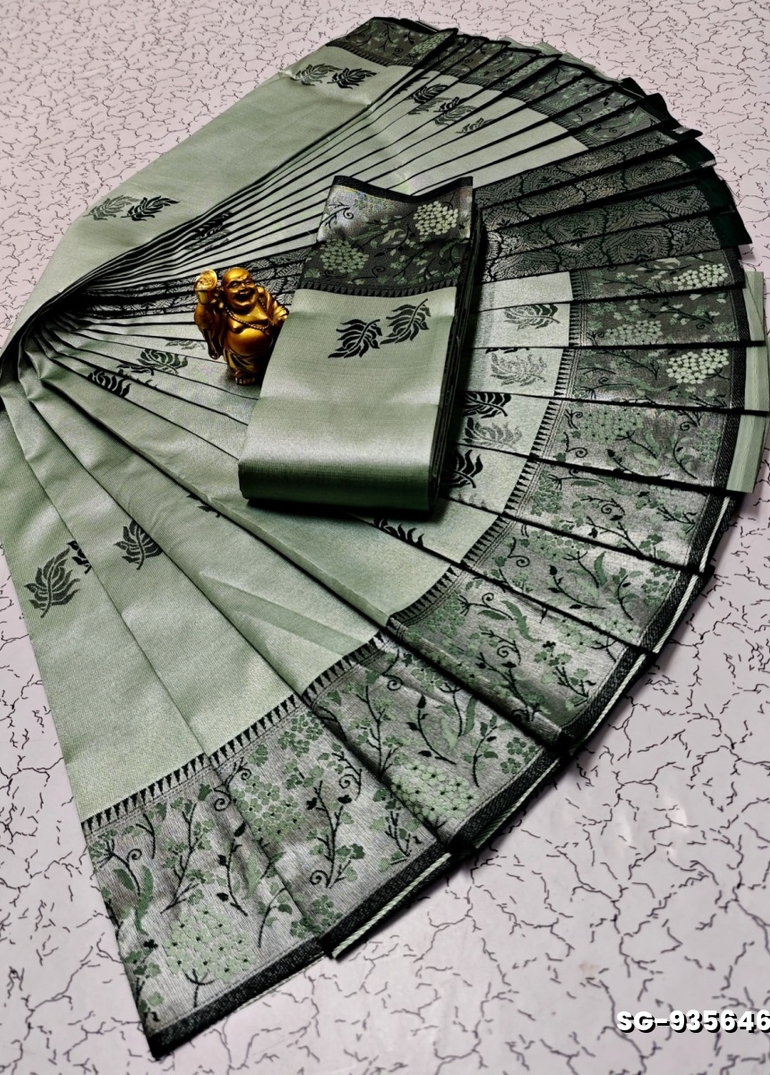 KUBERA ELITE  BRIDAL RAPIER FANCY  LIGHT WEIGHT SILK TYPE SAREES FUNCTION WEAR  - LIGHT GREEN SHADE