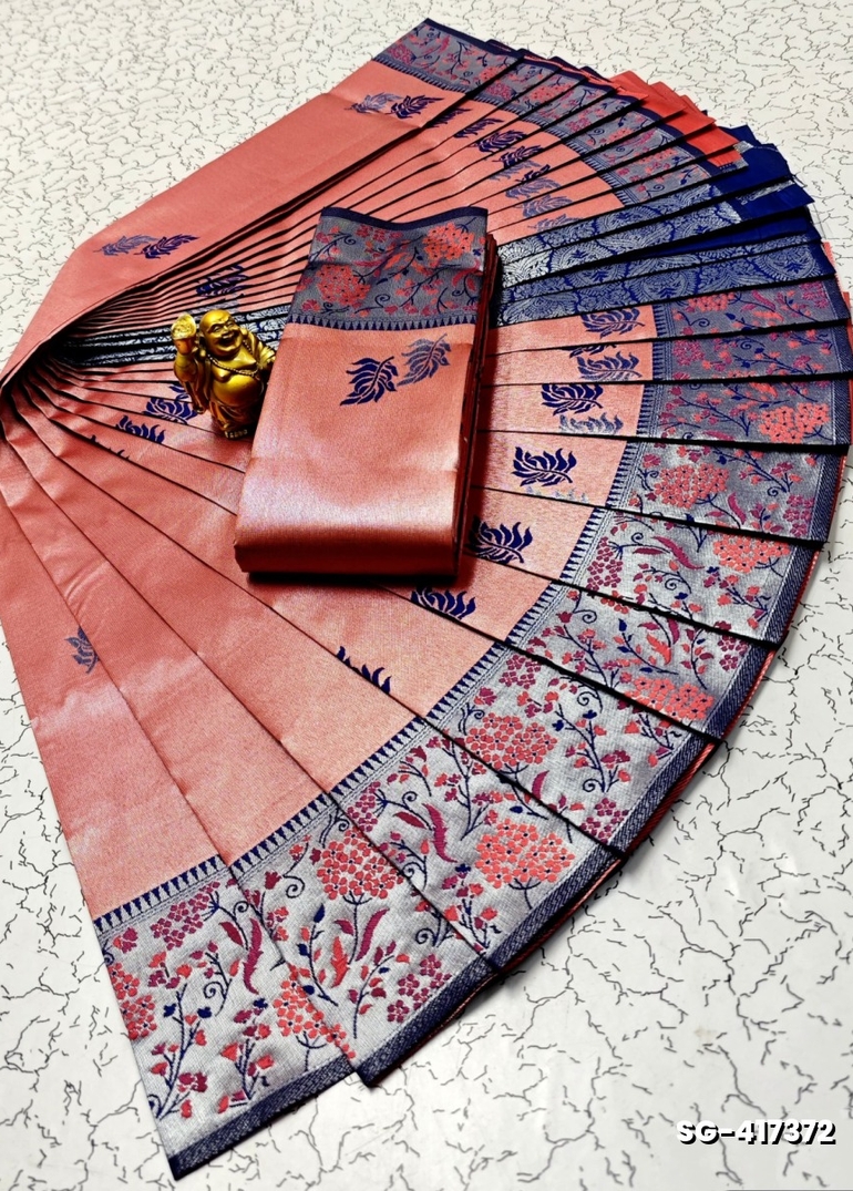 KUBERA ELITE  BRIDAL RAPIER FANCY  LIGHT WEIGHT SILK TYPE SAREES FUNCTION WEAR - CORAL COLOUR