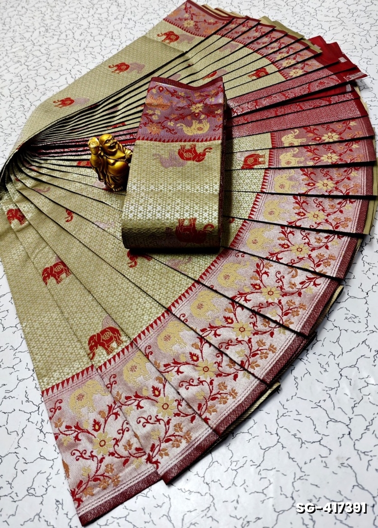 KUBERA ELITE  BRIDAL RAPIER FANCY  LIGHT WEIGHT SILK TYPE SAREES FUNCTION WEAR - LIGHT OLIVE