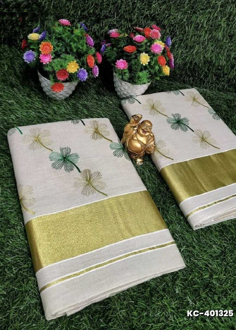 TRENDING KERALA SPECIAL FULL WORK EMBOSSED DIGITAL PRINTING TISSUE SAREE COLLECTIONS - WHITE (12)