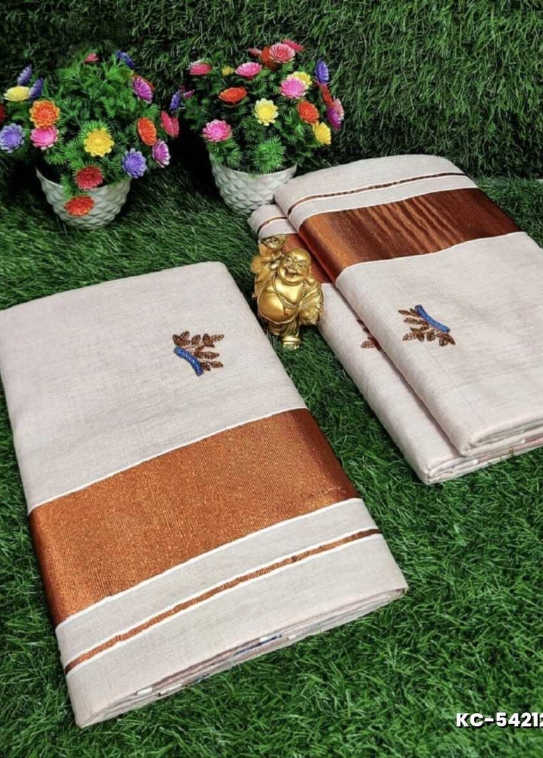 TRENDING KERALA SPECIAL FULL WORK EMBOSSED DIGITAL PRINTING TISSUE SAREE COLLECTIONS - WHITE (13)