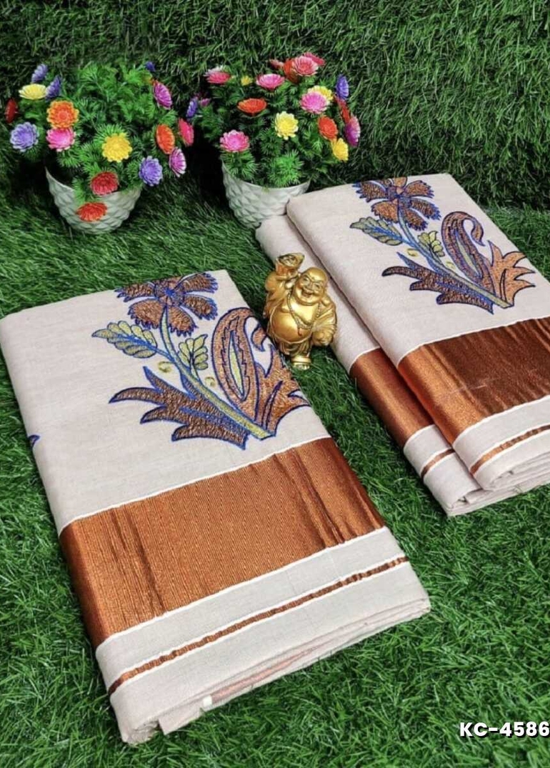 TRENDING KERALA SPECIAL FULL WORK EMBOSSED DIGITAL PRINTING TISSUE SAREE COLLECTIONS - WHITE (15)