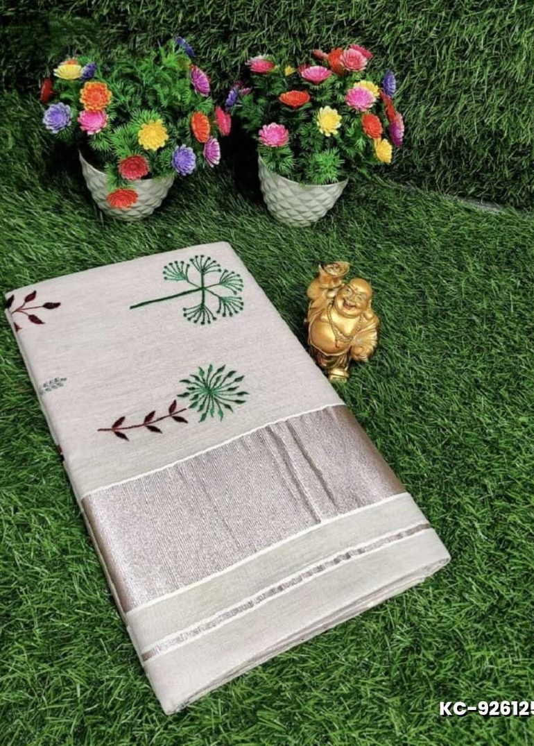 TRENDING KERALA SPECIAL FULL WORK EMBOSSED DIGITAL PRINTING TISSUE SAREE COLLECTIONS - WHITE (18)