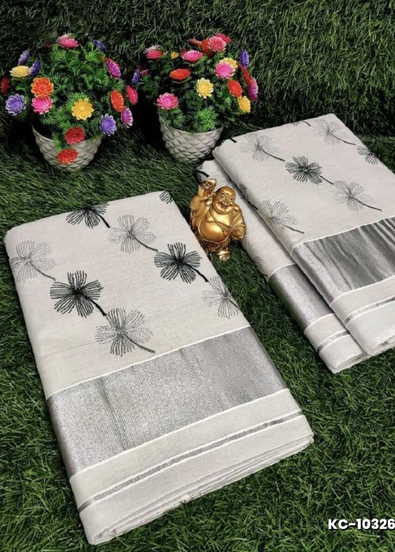 TRENDING KERALA SPECIAL FULL WORK EMBOSSED DIGITAL PRINTING TISSUE SAREE COLLECTIONS - BEIGE COLOUR (8)
