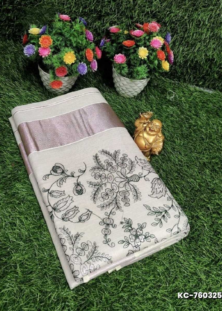 TRENDING KERALA SPECIAL FULL WORK EMBOSSED DIGITAL PRINTING TISSUE SAREE COLLECTIONS - WHITE (22)