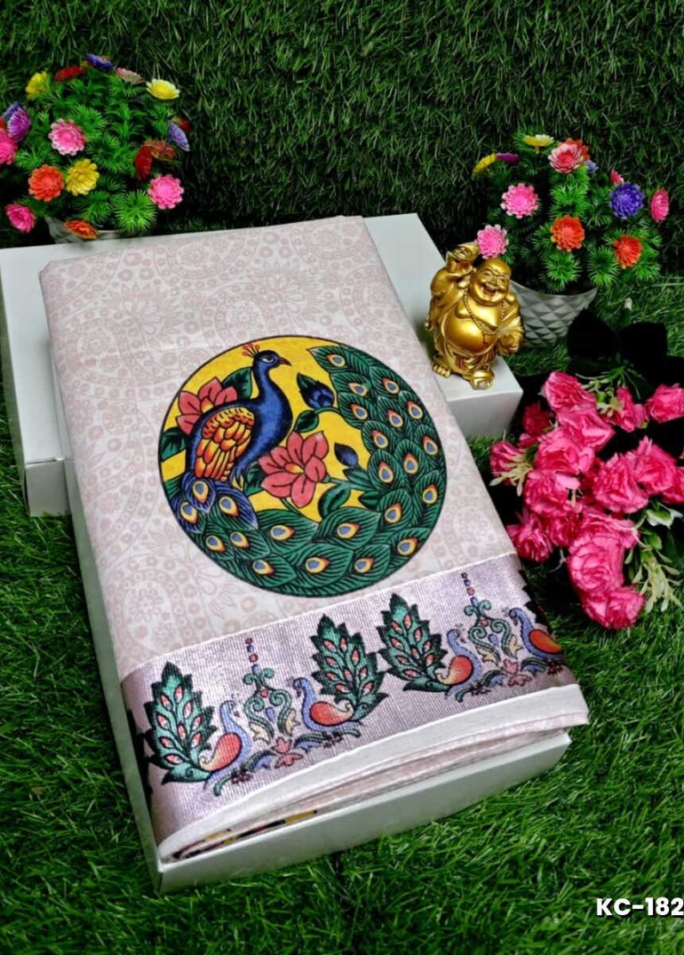 TRENDING KERALA SPECIAL FULL WORK EMBOSSED DIGITAL PRINTING TISSUE SAREE COLLECTIONS - IVORY COLOUR (13)